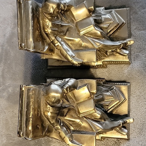 Vtg Cast Metal Bookends Philadelphia Manufacturing Thinking Scholar Book End Set - Picture 9 of 12